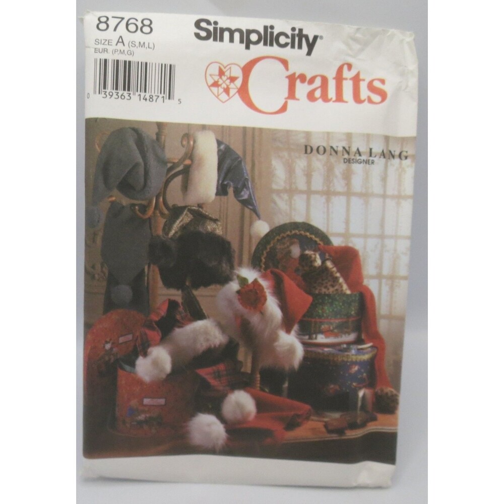 Simplicity 8768 Christmas Holiday Hats Elf Santa Jester Adult Child SML 90s